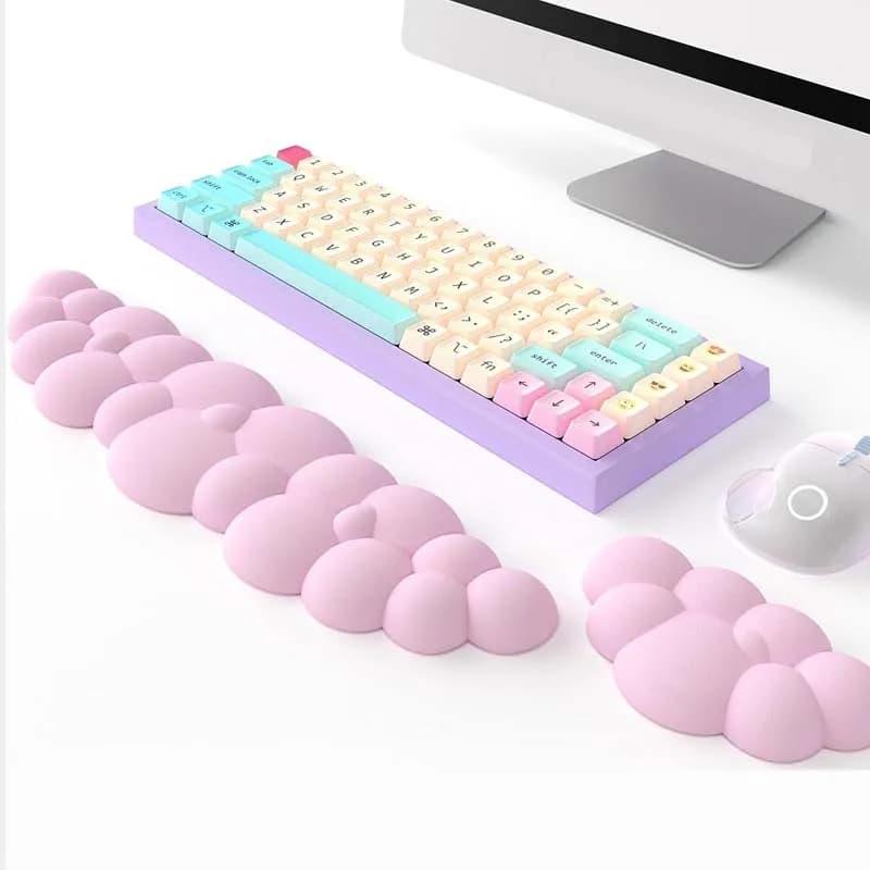 Supporto per Tastiera con Poggiapolsi Lungo, Forma 3D a Nuvola, Tappetino Antiscivolo in Silicone Morbido per Tastiera e Mouse