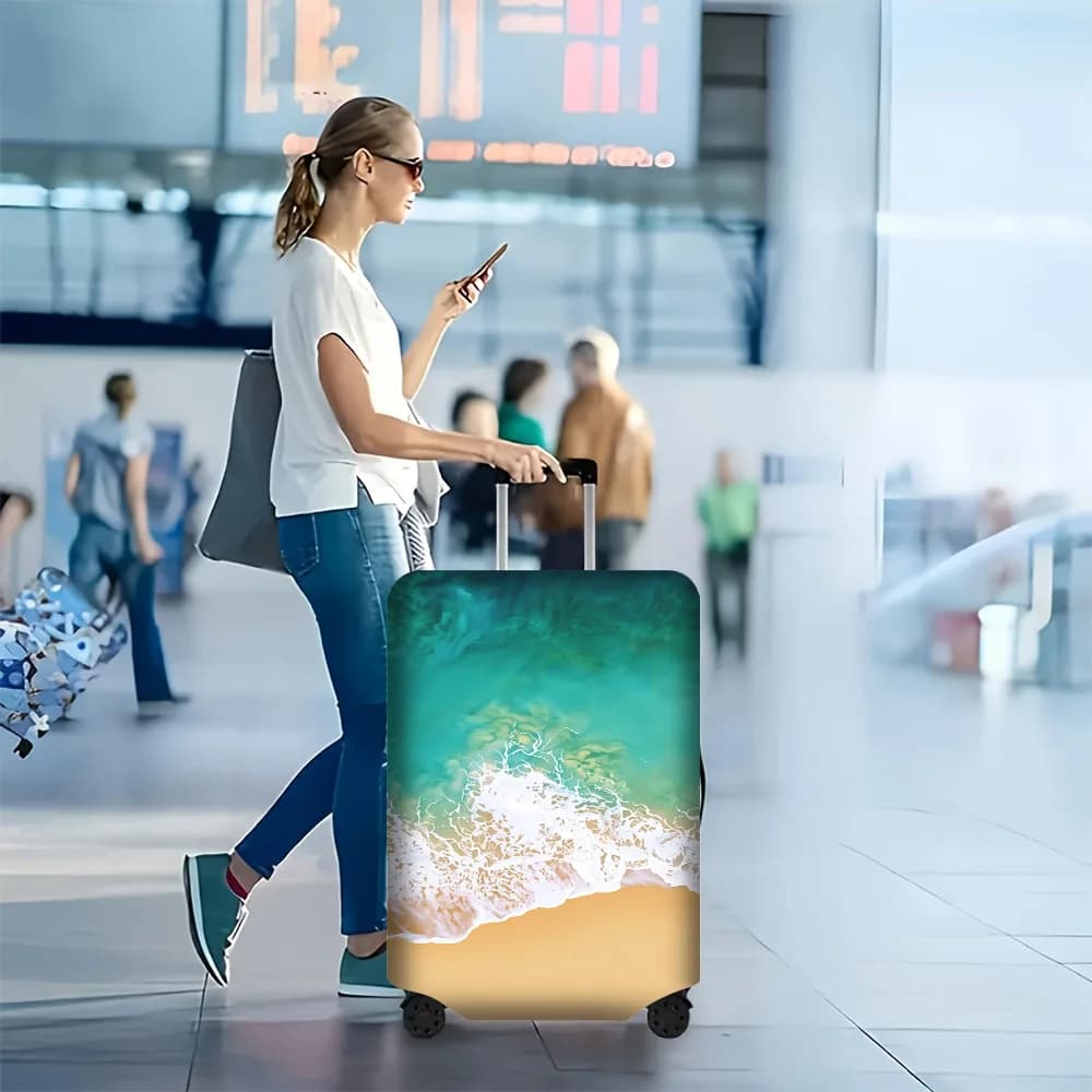 1PC Beach Hai Print Luggage Cover for Luggage Sizes 18-32 Inches; Dust and Elastic Travel Accessories to Effectively Protect