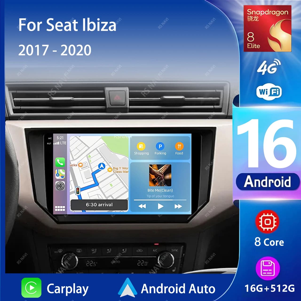 Android 16 Carplay Auto 2K Screen Car Radio Multimedia Player For Seat Ibiza 2017 - 2020 WIFI+4G DSP Autoradio Stereo Head Unit