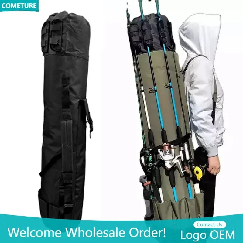 Multifunction nylon multifunction portable fishing rod bag, cylinder fishing reel holder, gear bag, transport cases