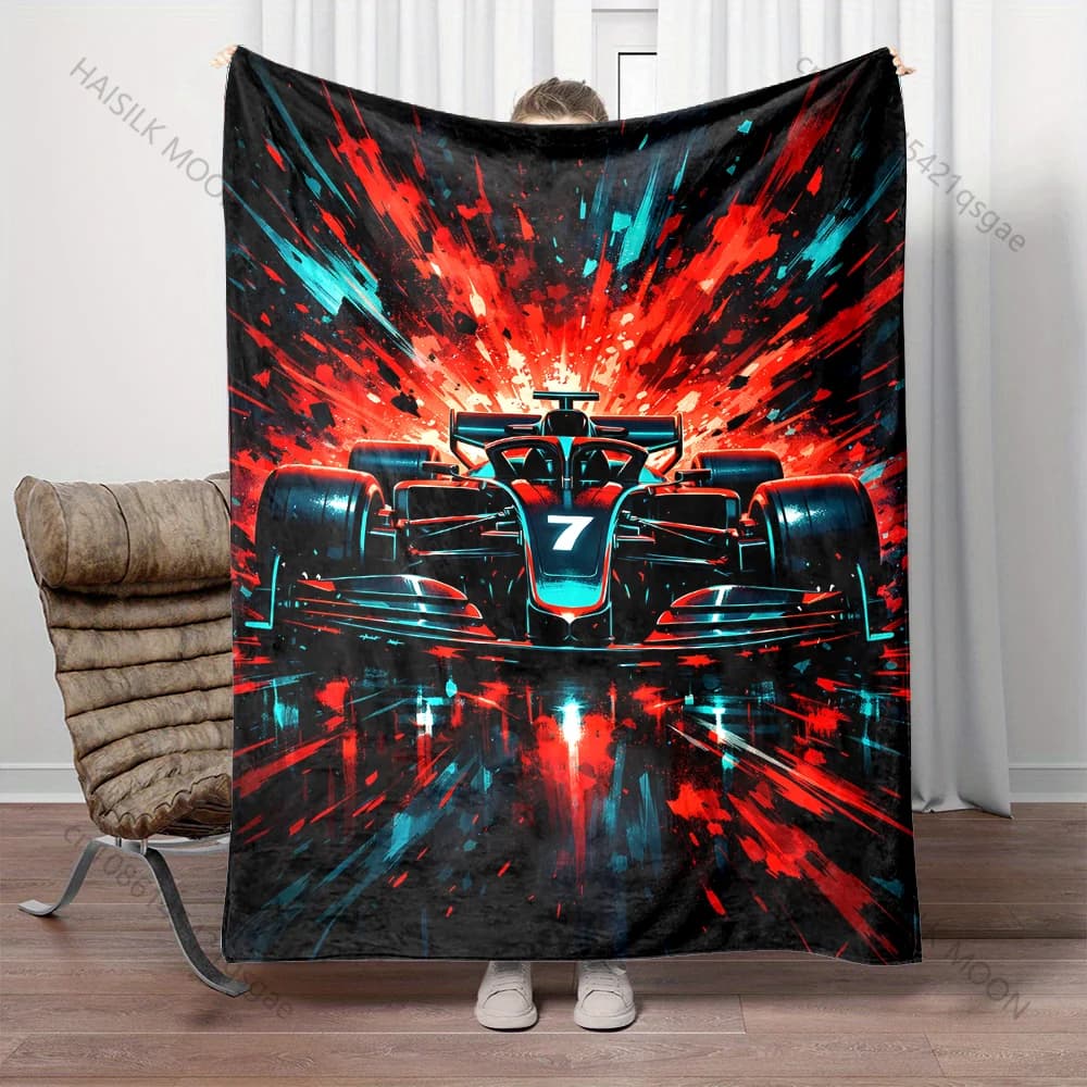 Coperta con sfondo rosso con motivi di corse automobilistiche, adatta per la casa, la camera da letto, il divano, i viaggi, il campeggio, varie misure per regali