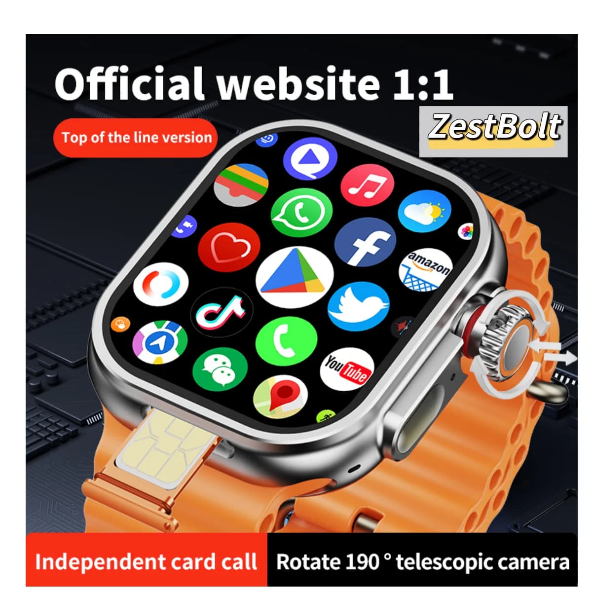 ZestBolt CD12 Smartwatch Android 12.0 5G LTE Sim Card Rotary Camera da 2.26 pollici Amoled 490*580 Schermo HD 2080Mah Smart Watch