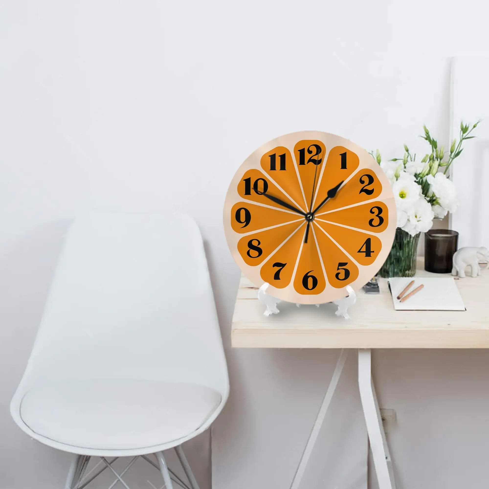 Wall clock with orange slice Room decoration Quiet round watch for bedroom Living room Kitchen Home
