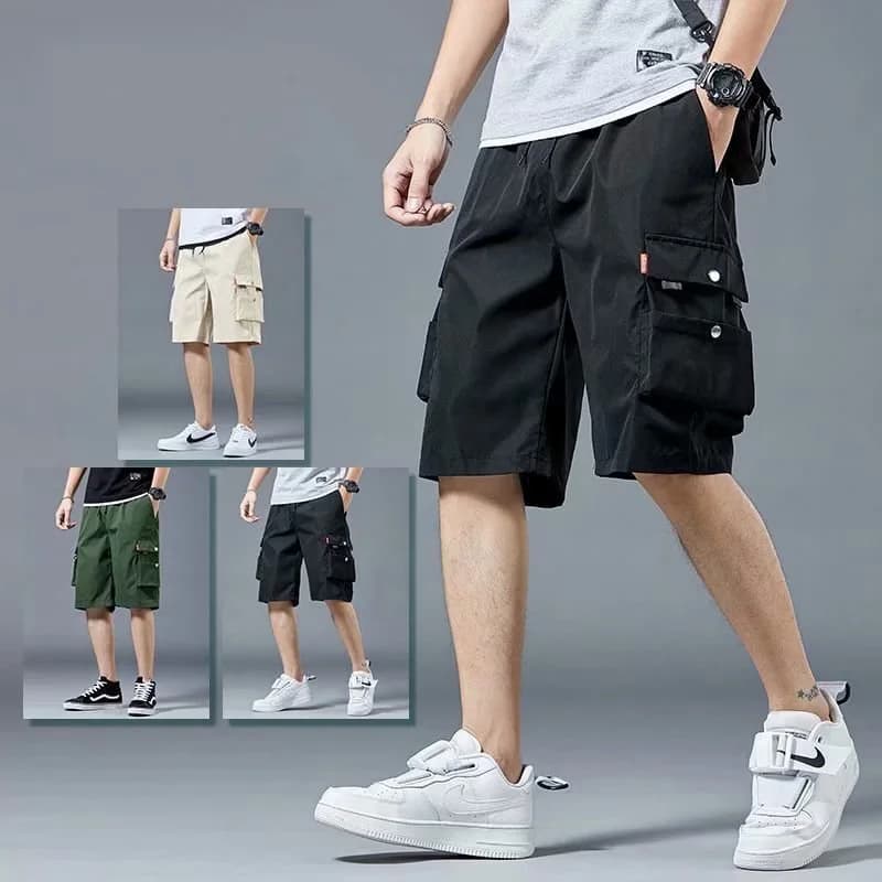 Loose Casual Workwear Shorts Men's Summer Fashion Korean Style Multi-Pocket Five-Quarter Pants Straight Leg mid Waist