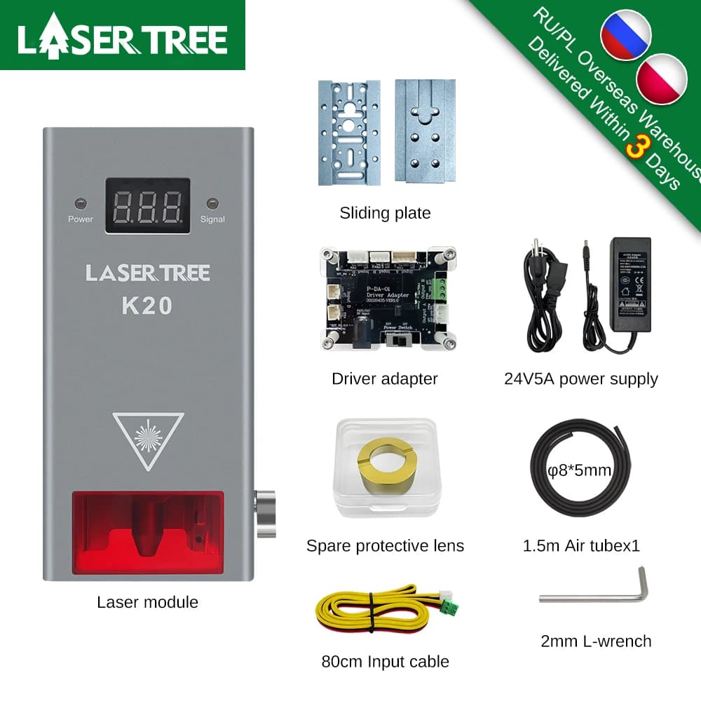 LASER TREE 20W 10W 5W Testa laser a potenza ottica 450nm Luce blu Modulo laser TTL per incisore CNC Taglio del legno Strumenti fai da te
