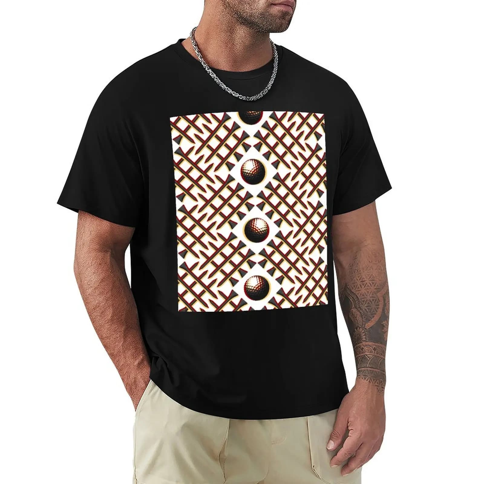 T-shirt da golf color granato e oro, comoda maglietta per l'uso quotidiano