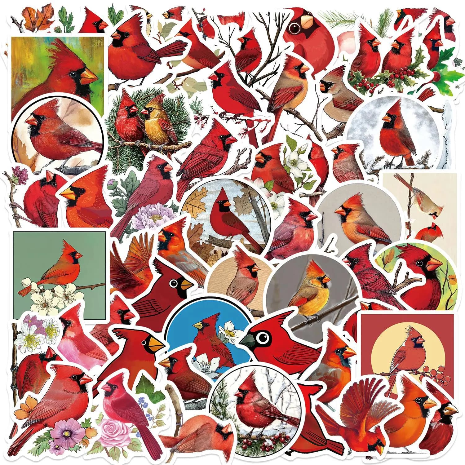 56/112 Pezzi Adesivi Decorativi a Forma di Uccello Rosso, Impermeabili, per Chitarra, Quaderni, Valigie, Fai-da-Te, Carini Adesivi Premio