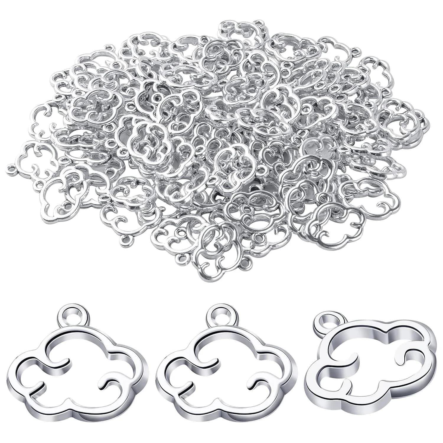 100 Pezzi Ciondoli a Forma di Nuvola in Argento Anticato, Pendenti e Perline in Lega per Creazione di Gioielli Fai-da-Te, Orecchini, Collane, Bracciali