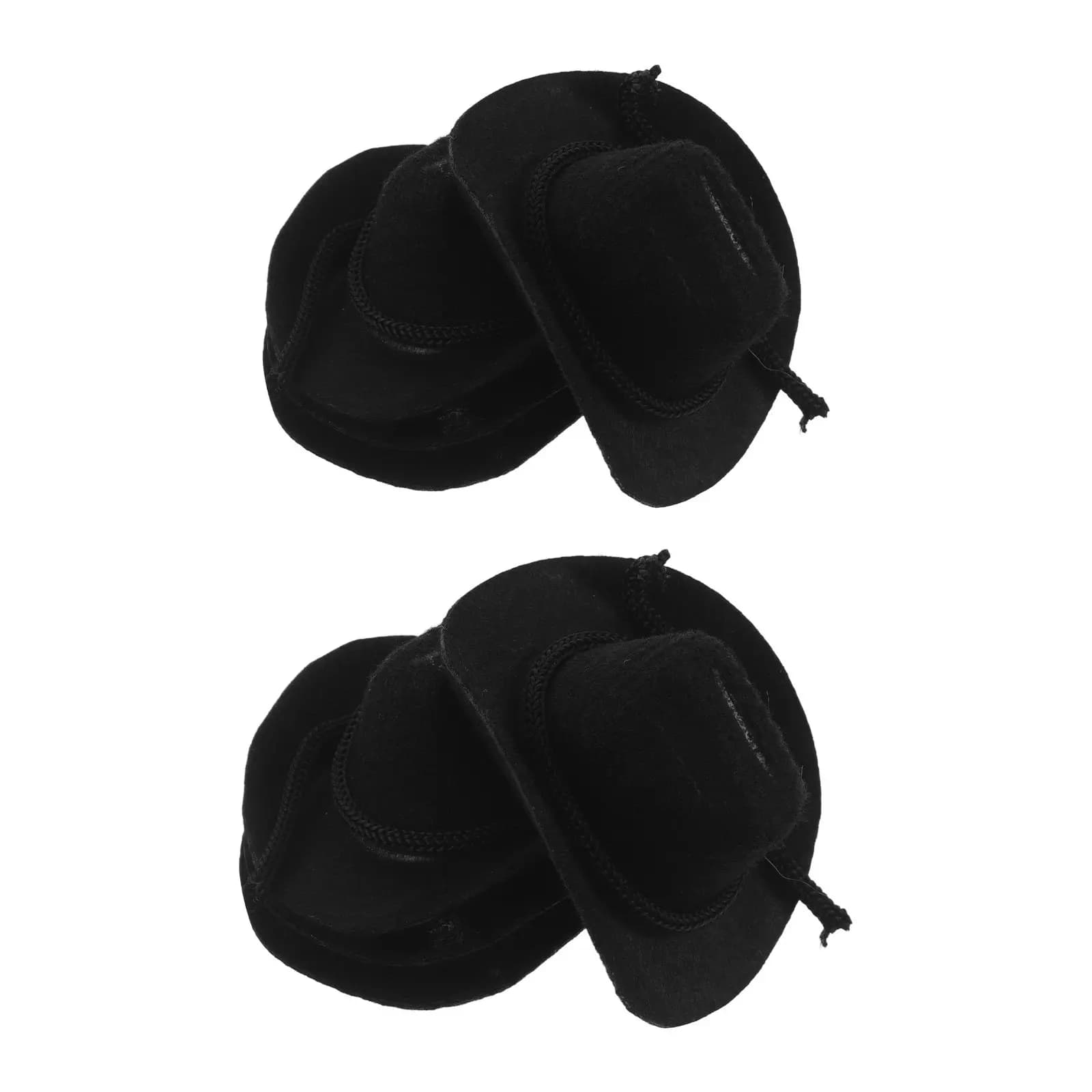 4Pcs Mini Cowboy Hats Flocked Miniature Western Cowgirl Caps for Miniature Craft Accessories Party Favors Cake Decorations