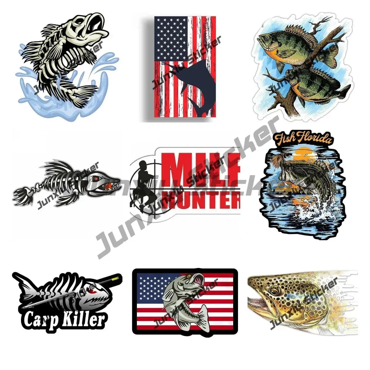 MILLF Man I Love Fishing Decalcomania del vinile Pavone Bass Fish Anime Adesivi per auto Bass Boat Lure Tackle Box Adesivo per finestra per camion per auto