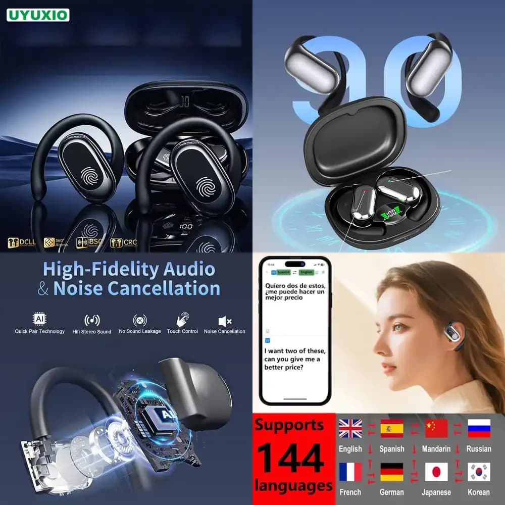Auricolari Traduttori AI con 144 Lingue e Accenti, Traduzione in Tempo Reale OWS per Viaggi d'Affari e Apprendimento