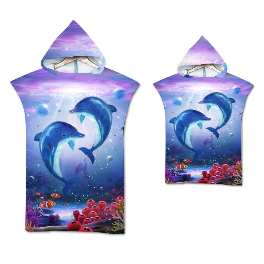 Dolphin Beach Towel Quick Dry Hoodie Adult Children Large Bathroom towels Parent-Sound Bathrobe for Swim Surf