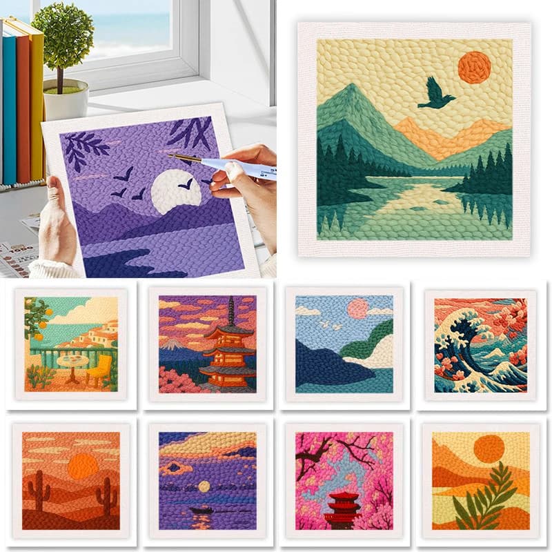 GATYZTORY Punch Needle Embroidery Kits for Beginner Scenery DIY Crafts with Yarns for Adults Embroidery Punch Needle Kit