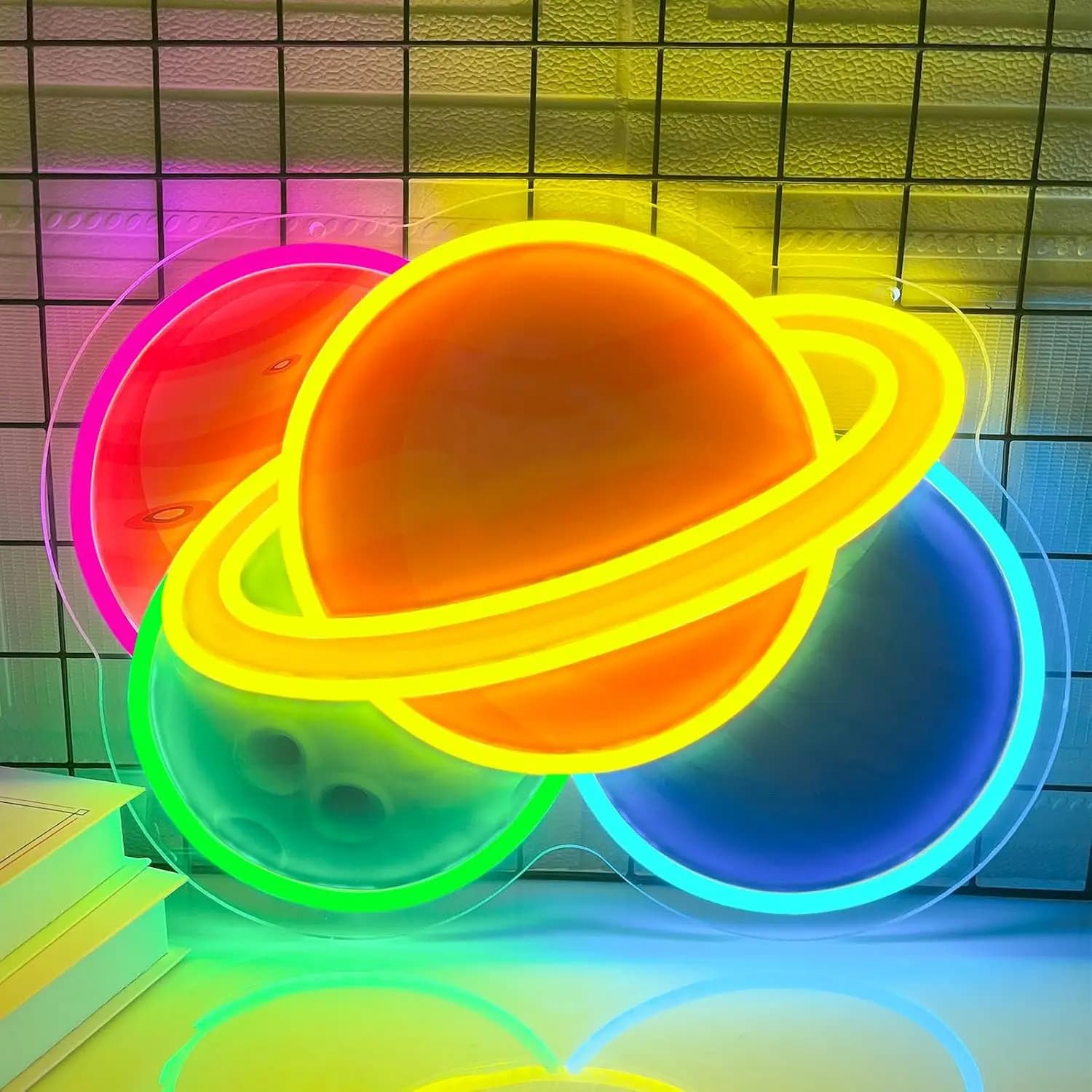 Insegna al Neon a Forma di Pianeta, Luce LED Alimentata via USB per Feste di Compleanno, Bar, Sala Giochi, Camera da Letto, Decorazione Estetica, Regalo, Luce da Parete Artistica