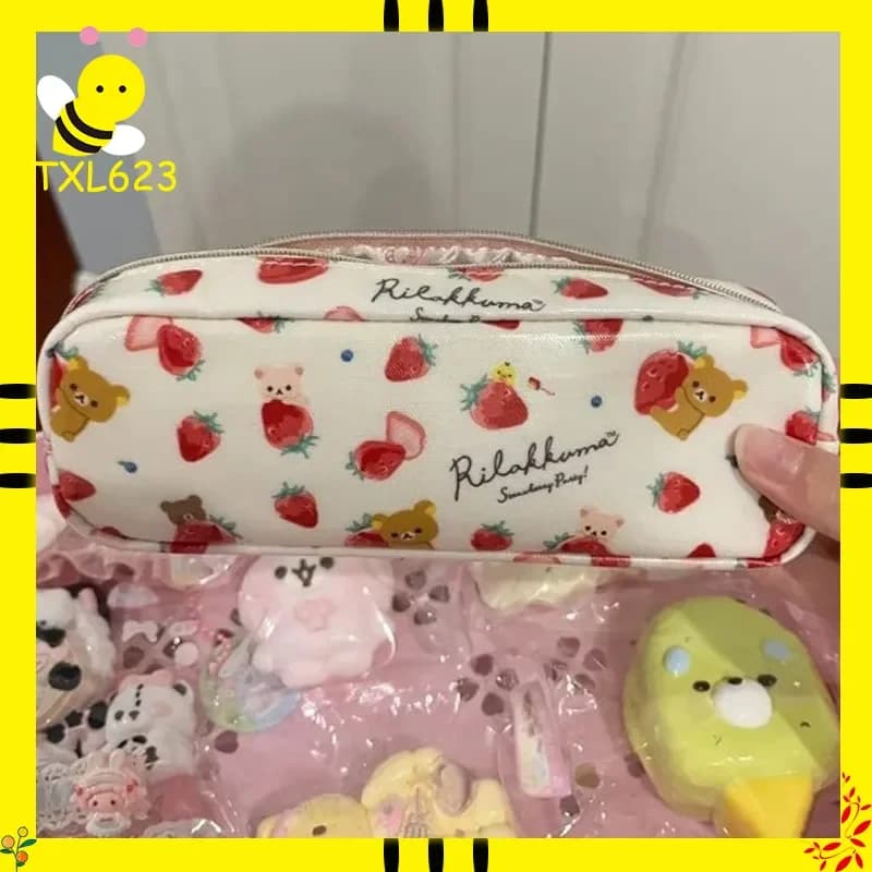 Astuccio Giapponese Kawaii Rilakkuma Serie Fragola, Portamatite Cartoon per Studenti, Contenitore per Cancelleria, Regalo di Natale