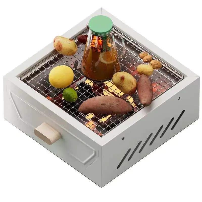 Portable Tabletop Camping Charcoal Grill With Pull Out Ash Drawer Outdoor Cooking Stove