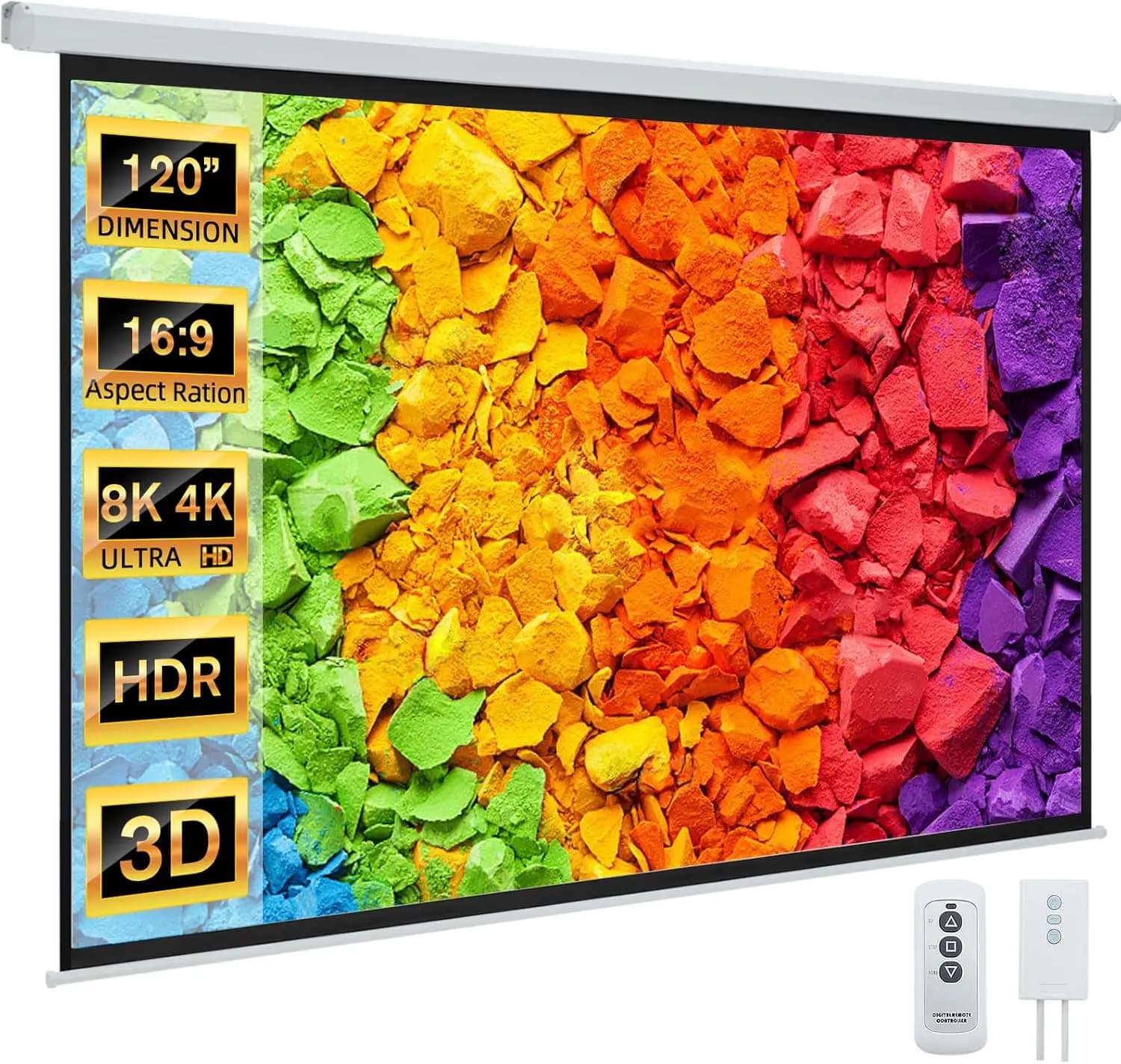 Schermo per Proiettore Motorizzato 120" 16:9 4K HD Retrattile Elettrico per Home Theater, Ufficio, Aula con Telecomando
