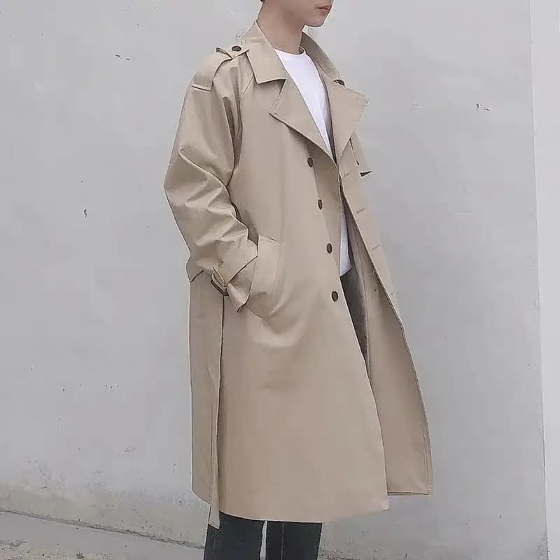 Trench con Cappuccio da Uomo Oversize, Stile Spiaggia, Astratto, Giovanile, Comodo, in Cotone Caldo Grigio Beige