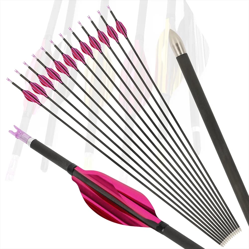 6/12 Pezzi Frecce in Carbonio Puro da 30 Pollici SP600/1000 ID4.2mm OD5.4mm Asta con Alette a Spirale da 1.8\" per Tiro con l'Arco, Pratica e Caccia