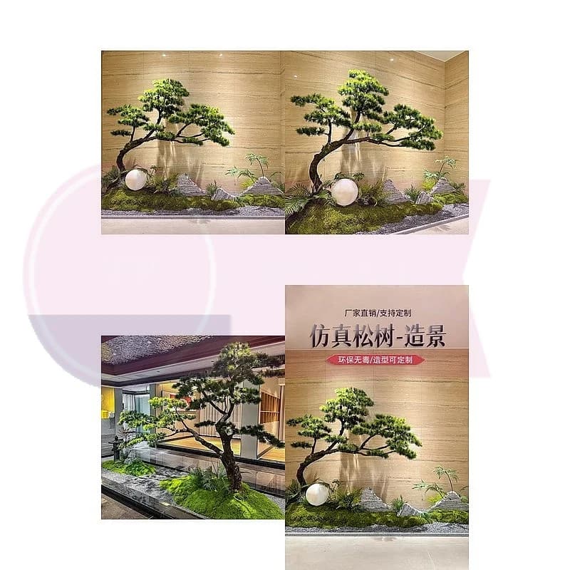QA Artificial Bonsai Pine Tree Indoor Greenery Decoration Faux Potted Plant for Window Stair Corner