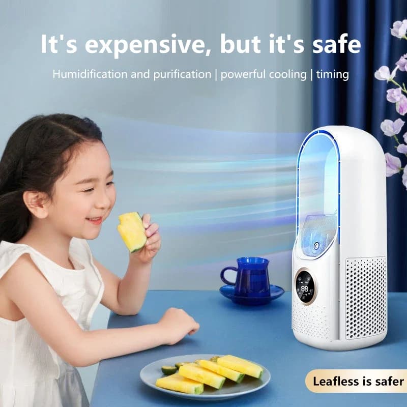 Portable USB Air Cooler Leafless Electric Desktop Fan 6 Speed Silent Timer Air Conditioner Cooling Humidifier Conditioning Amagi