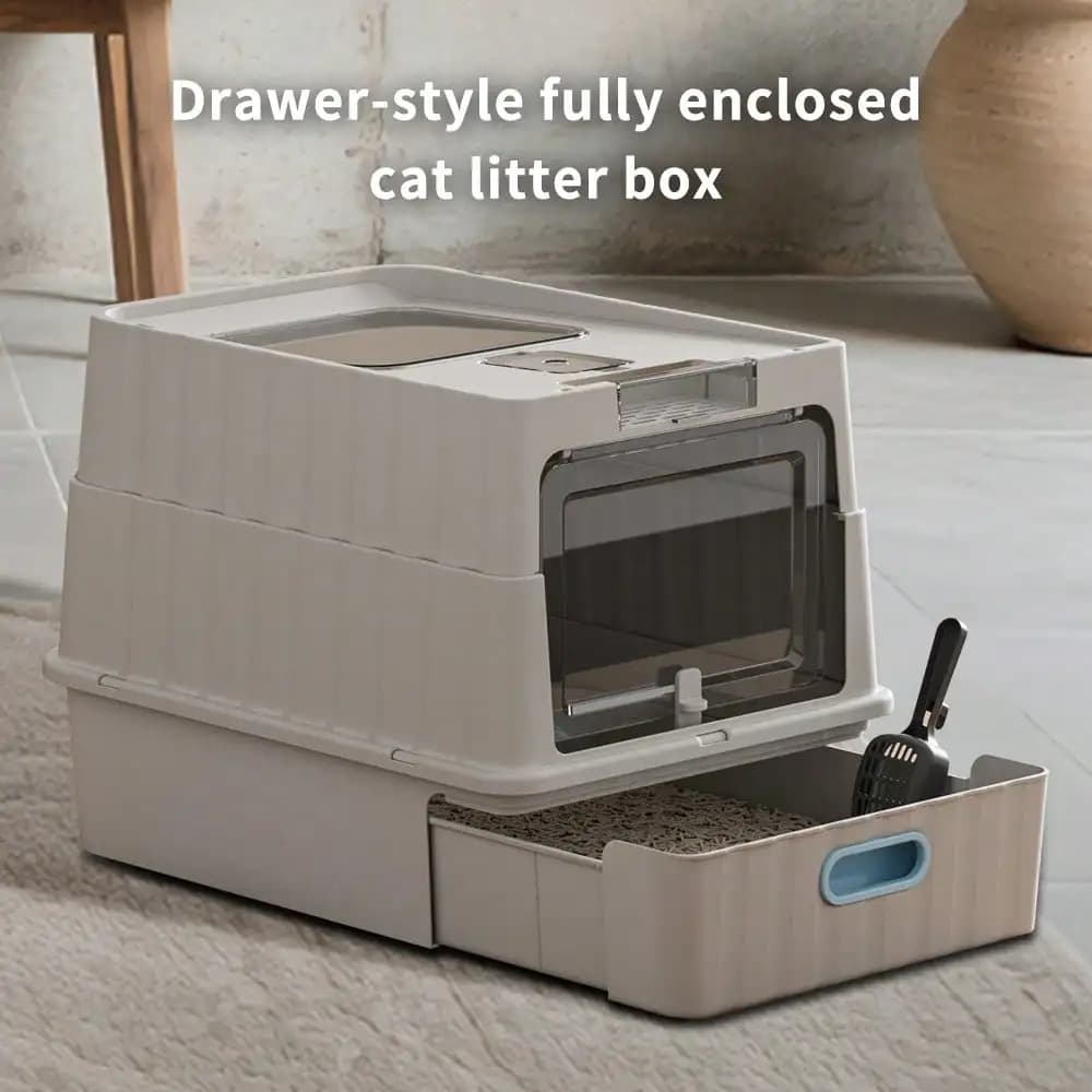 Drawer-Style Enclosed Cat Litter Box – Large Odor-Control Kitty Toilet with Pull-Out Tray, Spacious Design for Kittens, Big Cats & Multi-Cat Homes