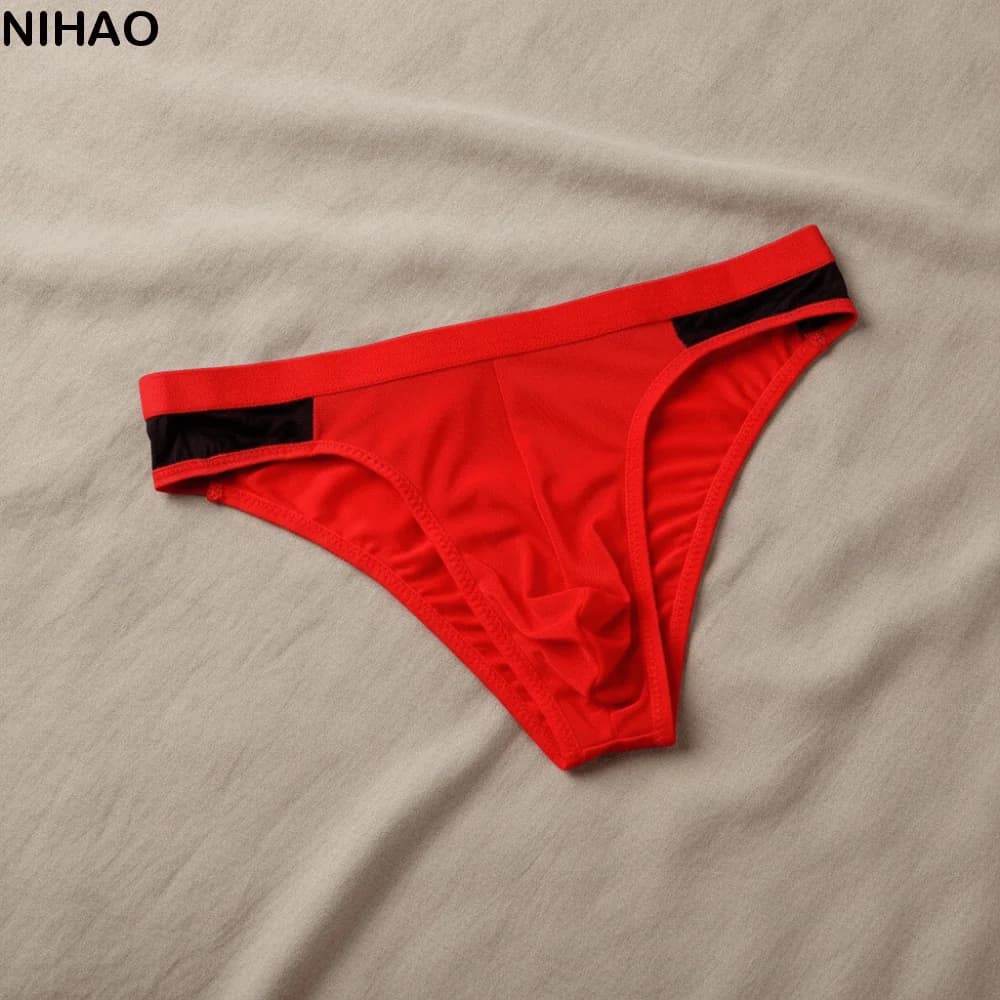 Fashion Lingerie Mesh Triangle Panties Low Waist Transparent Men Thin Briefs Breathable Thin Soft Underwear for Men Daily Wear