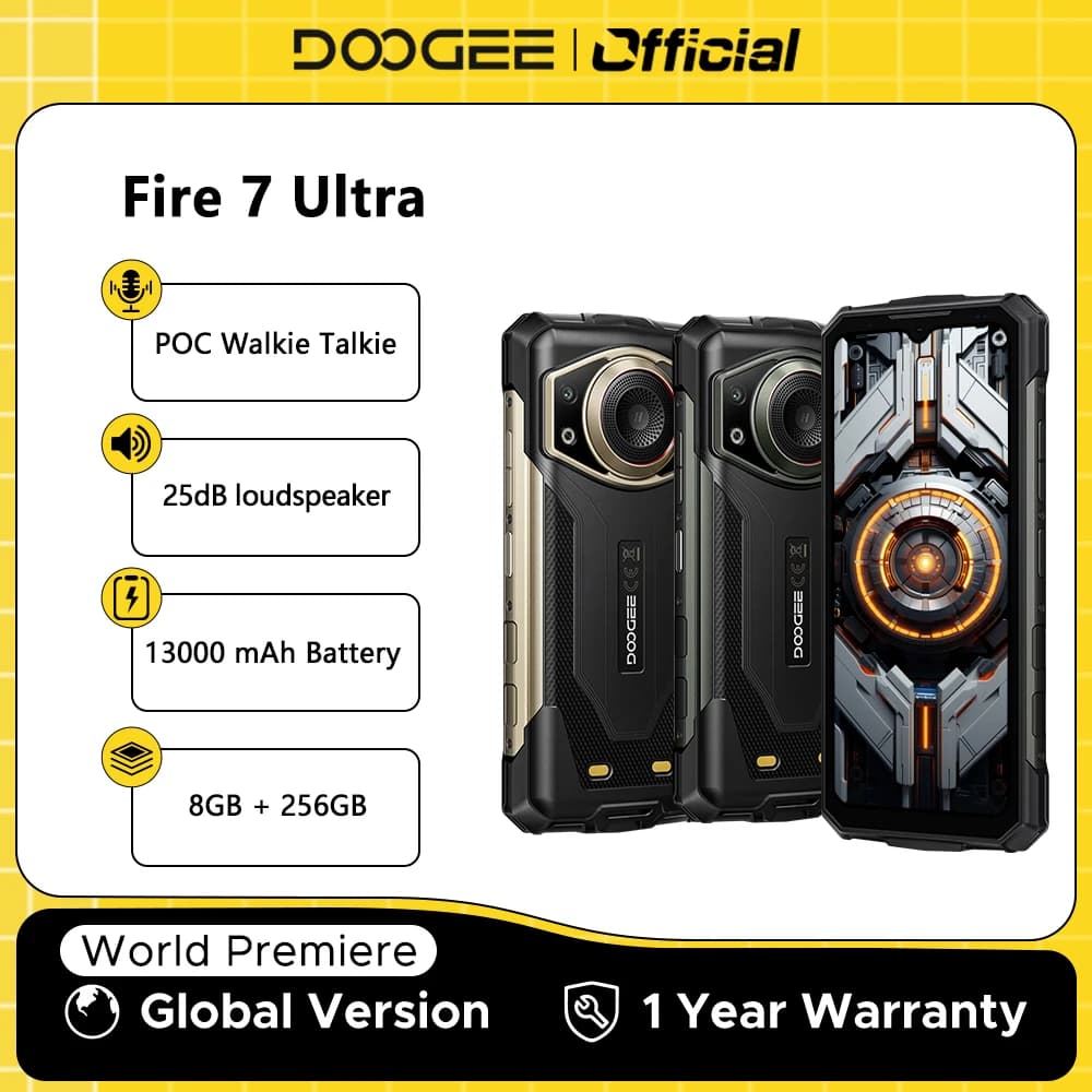 DOOGEE Fire 7 Telefono Ultra Robusto 5G POC Walkie Talkie 13000mAh Batteria 64MP Ultra-Trasparente Lmaging Dimensity 6300 NFC Smartphone
