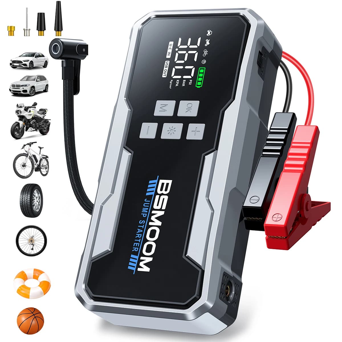 Avviamento portatile per auto 7000A con compressore d'aria Gonfiatore per pneumatici 150PSI, pompa dell'aria per gonfiaggio/dimensione