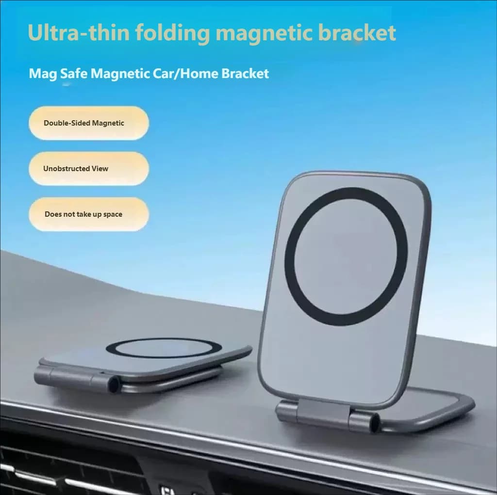 Supporto per telefono da auto ultrasottile con aspirazione magnetica, pieghevole, con forte supporto magnetico, supporto per telefono da auto e da scrivania