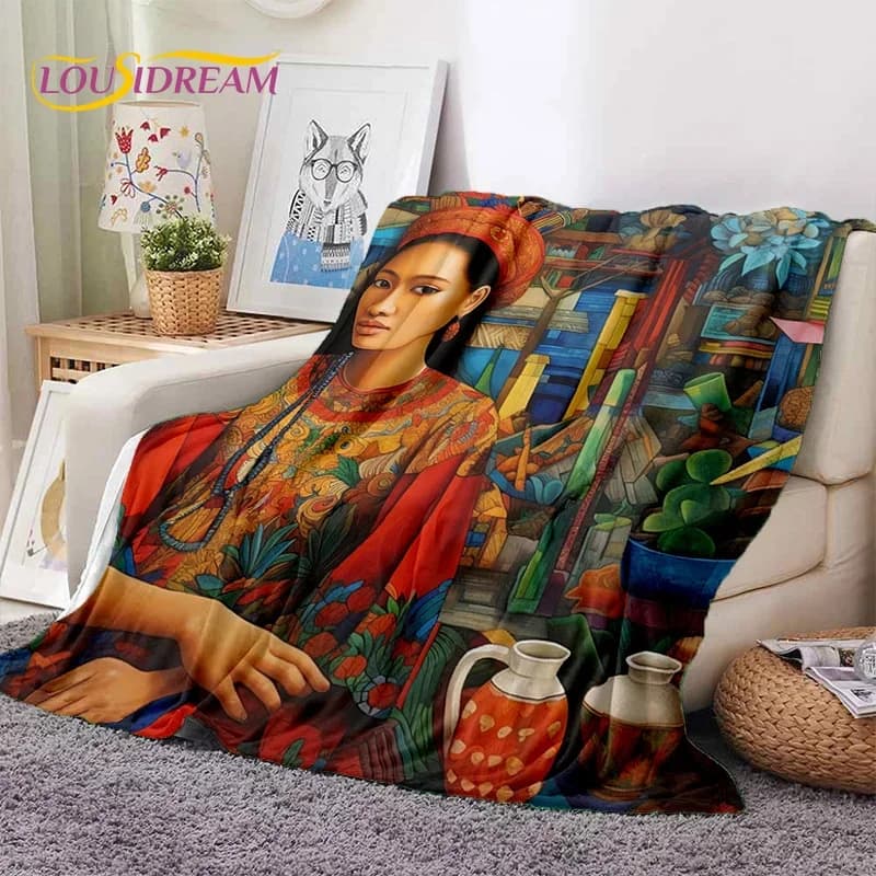 Cartoon Africa Etiope Pittura personalizzata Arte Morbida coperta di flanella per letto Camera da letto Divano Picnic, Coperta da tiro per il tempo libero all'aperto