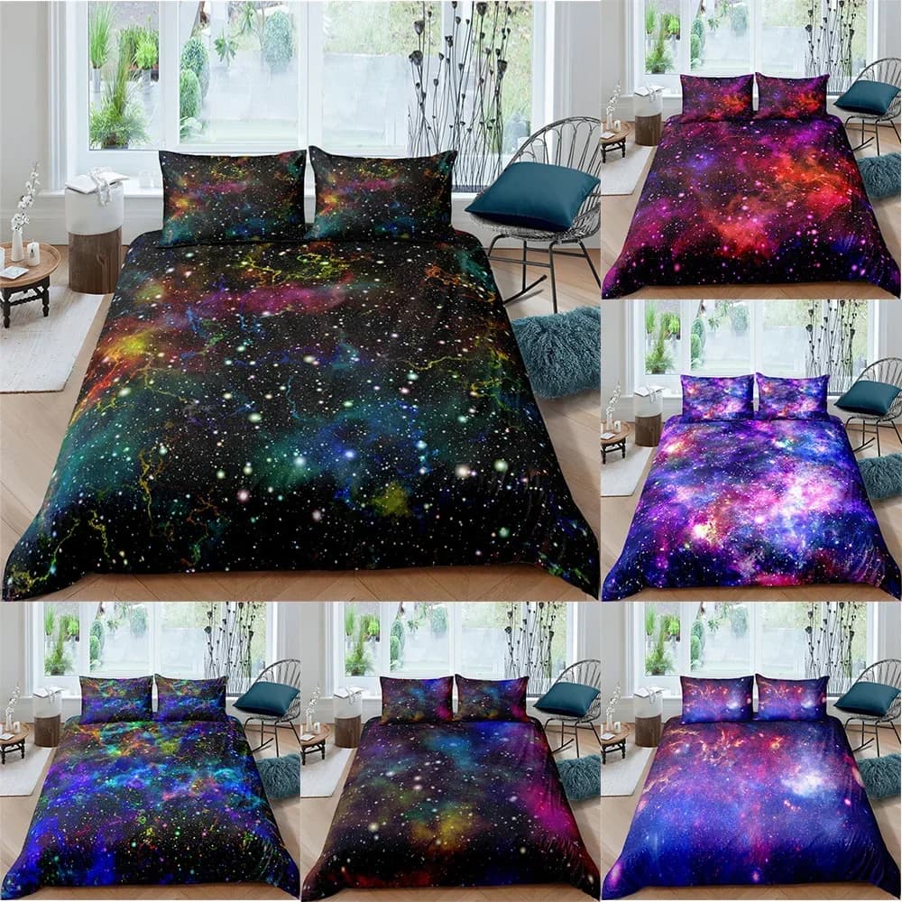 Galaxy Duvet Cover Queen king size Colorful Starry Bedding Set Outer Space Comforter Cover Sky Light Printed kids boy Bedspread