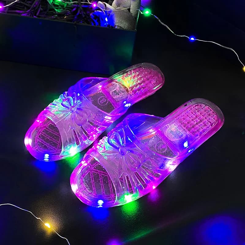 Princ Sle Pantofole di cristallo luminose Pantofole da casa da donna Nodo Regalo di compleanno oes Testa tonda Tacco piatto Tappetino in EVA...