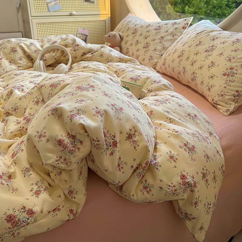 Copripiumino in Stile Floreale, Morbido Copripiumino Singolo/Matrimoniale/Queen Size, Copriletto per Camera da Ragazza (Federa Non Inclusa)