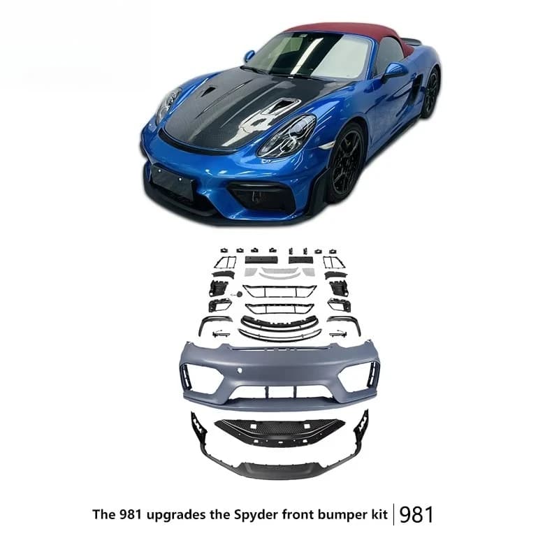 For 718 Boxster 981 Upgrade GT4 RS Spydes Front Bumper Body Kit with PP Material Car Grille and Rear Diffuser New Condition