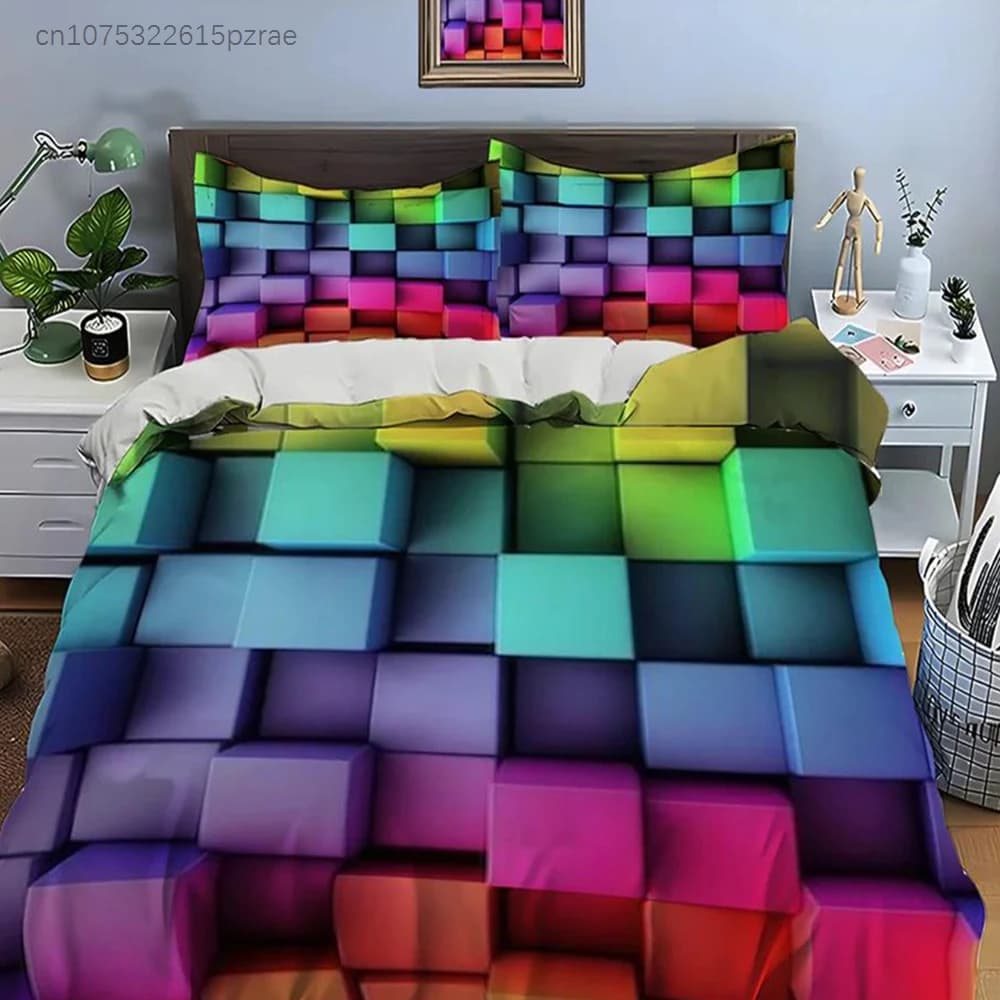 3D Honeycomb Square Gradient Color Print Bedding Set Duvet Cover 1 Duvet Cover 2 Pillowcases Adult And Kids Bedding Set Luxury