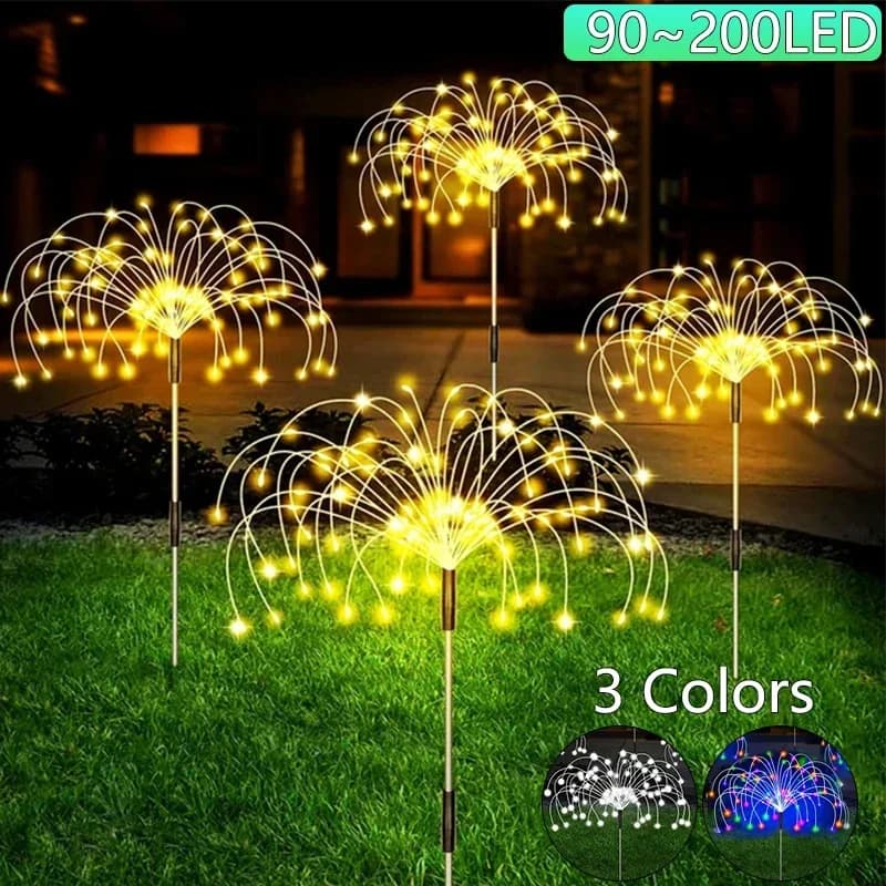 Luci Solari a LED a Forma di Fuochi d'Artificio, Impermeabili per Esterni, 8 Modalità di Illuminazione, Luci Fatate a Stringa, Luci Solari Natalizie per Decorazione Giardino
