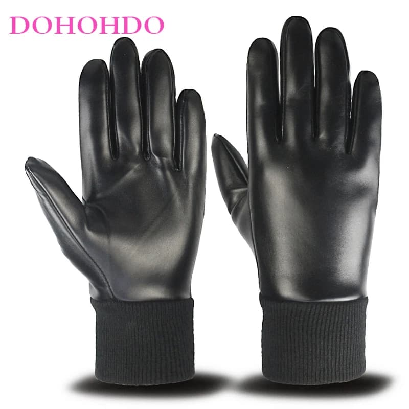 Guanti in pelle da uomo autunno e inverno caldo velluto touch screen rugiada due dita sport all'aria aperta moto PU guanti in pelle nera