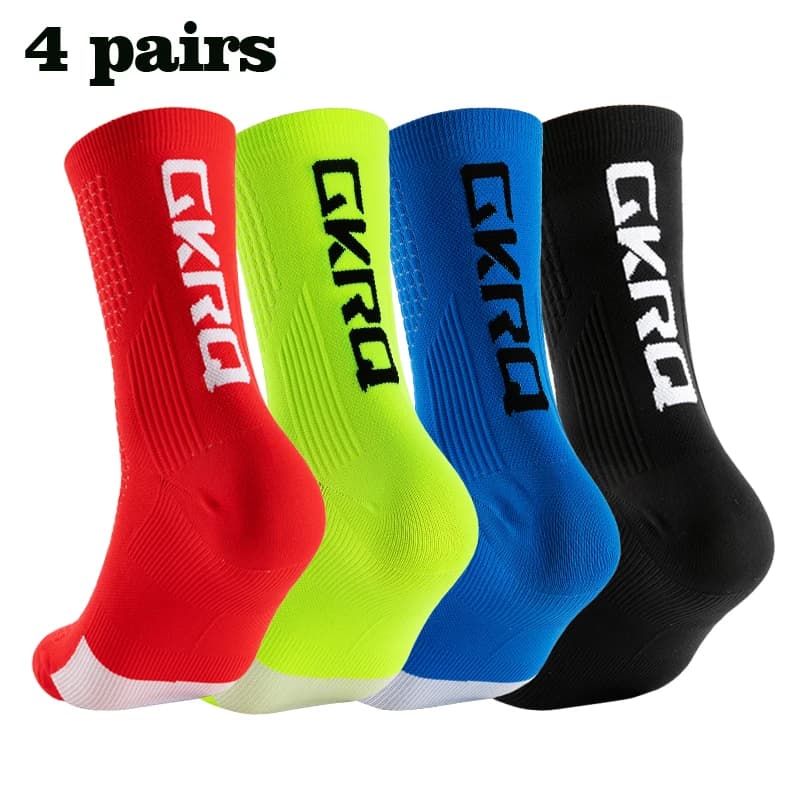 GKRQ 4 paia 2025 Nuovi calzini da ciclismo Bike Infermiera Compressione Bici da strada Corsa Mtb Ginocchio-alto Bianco Sport Divertente Marca Nero