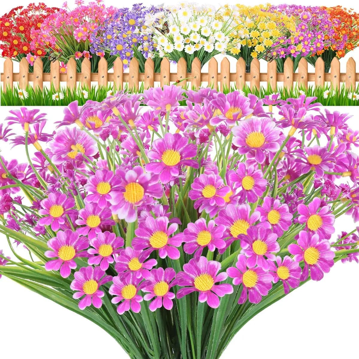 10 Mazzi di Margherite Artificiali Resistenti ai Raggi UV, Fiori Senza Sbiadimento per Piante da Interno, Giardino, Portico, Finestra
