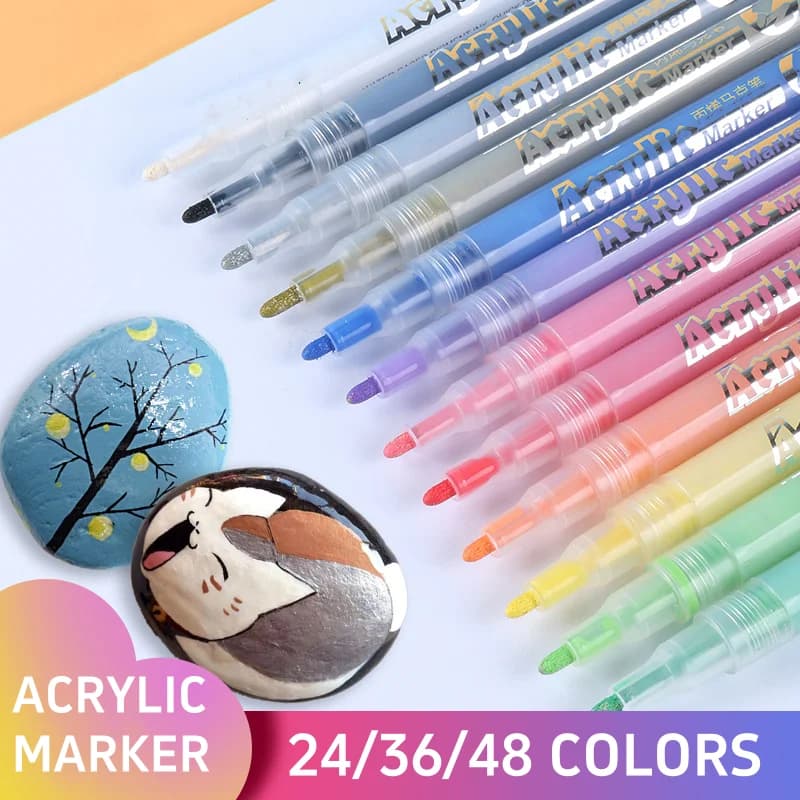 24/36/48 Color Acrylic Marker Pen 1mm Tip Waterproof Quick-drying Acrylic Paint Graffiti Coloring Painting Stationery Art Marker