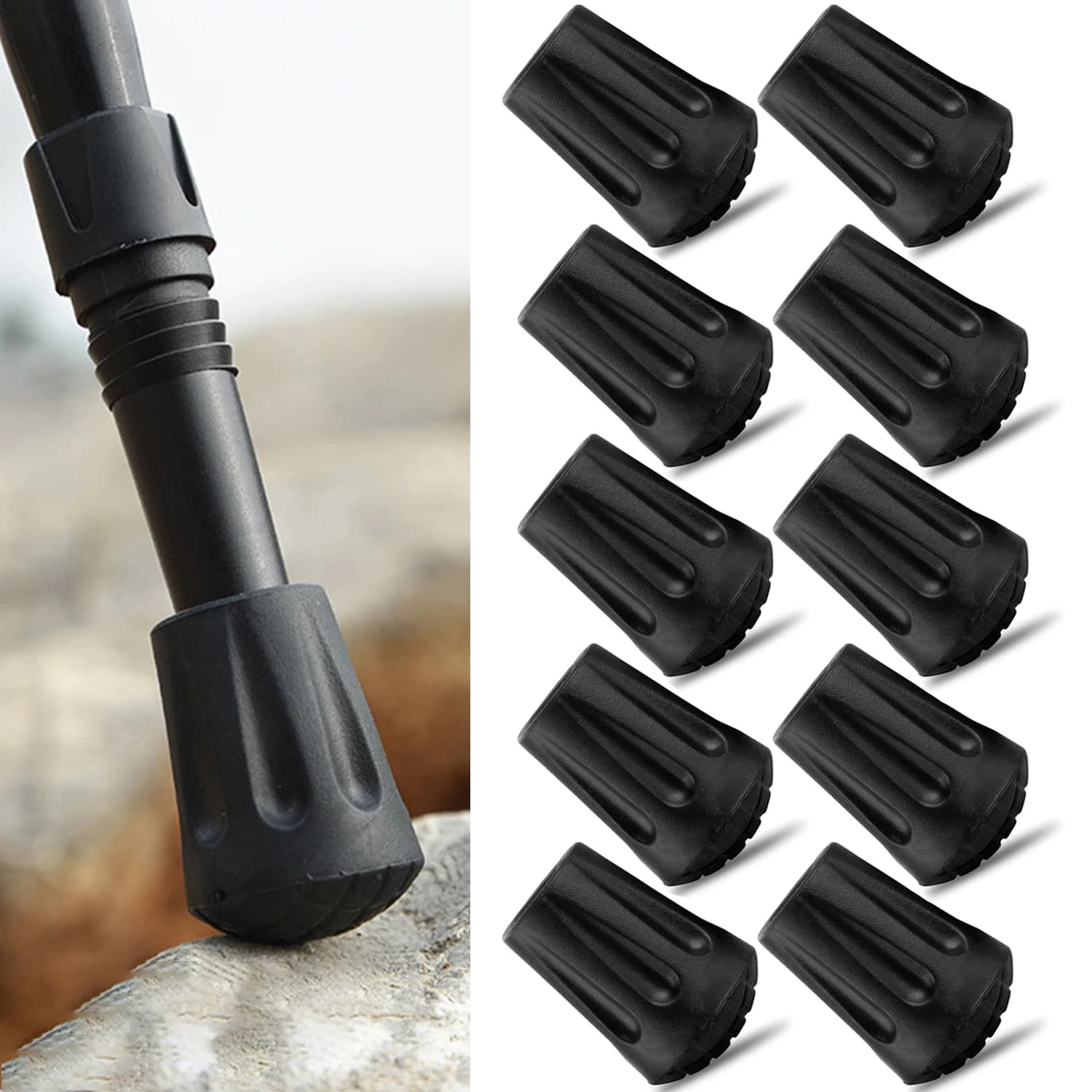 10PCS Walking Stick Tips Anti-Slip Rubber Tips For Trekking Poles Outdoor Hiking Stick Tip Protectors Walking Stick Accessories