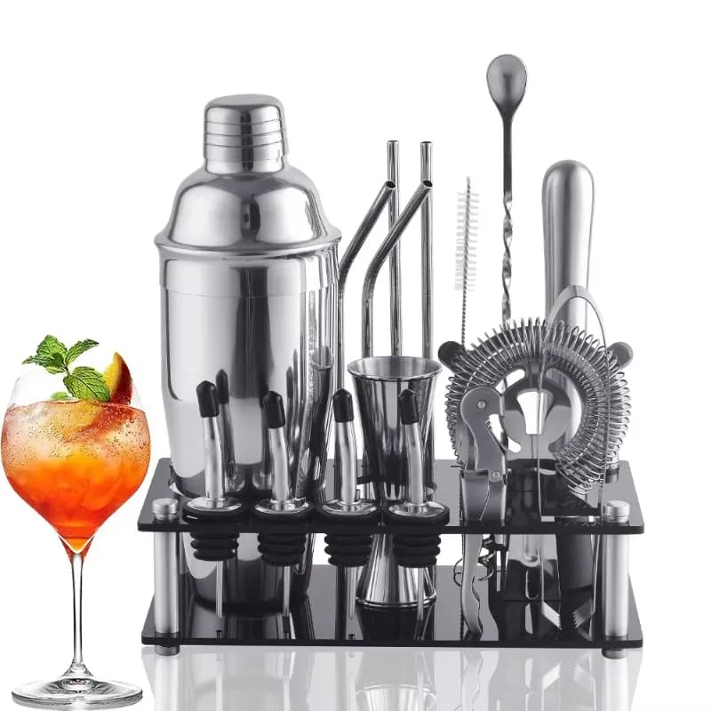 Kit da barista con supporto in acrilico Set da cocktail per strumenti in acciaio inossidabile da 700 ml