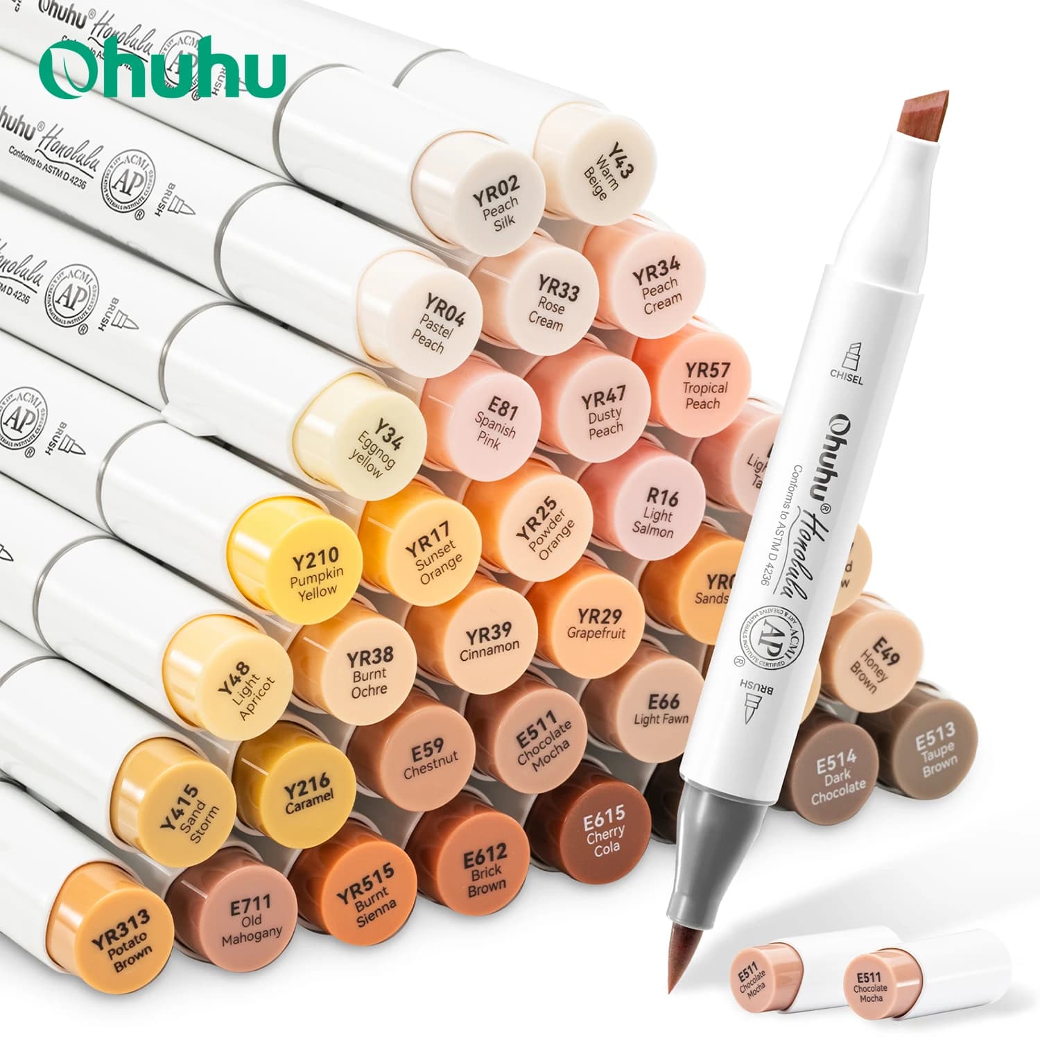 Ohuhu Honolulu 36 Pennarelli per colori della pelle Set Pennarelli artistici con alcol Riutilizzabili Doppia punta Schizzi Disegno Materiale scolastico d'arte