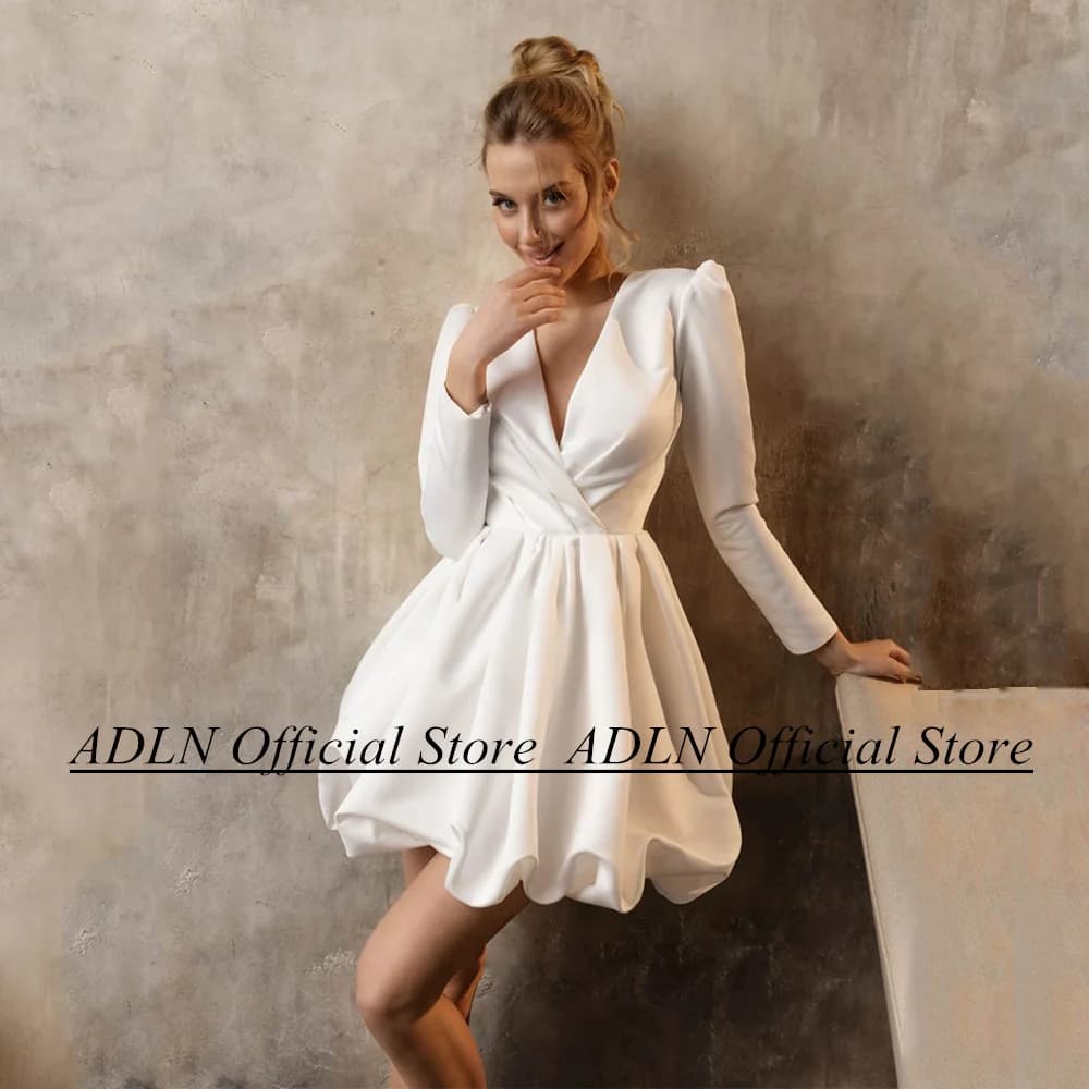 Abiti da sposa corti Abito da sposa civile personalizzato Scollo a V A-line Mini manica lunga Abitino bianco Abito da sposa Abito da sposa