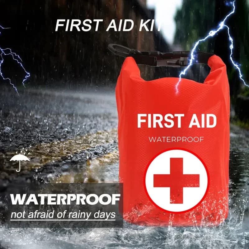 Borsa di pronto soccorso impermeabile da 2 litri Roll Top Kit di emergenza per barca Rosso con spallacci per canottaggio Nuoto Pesca Kayak Campeggio