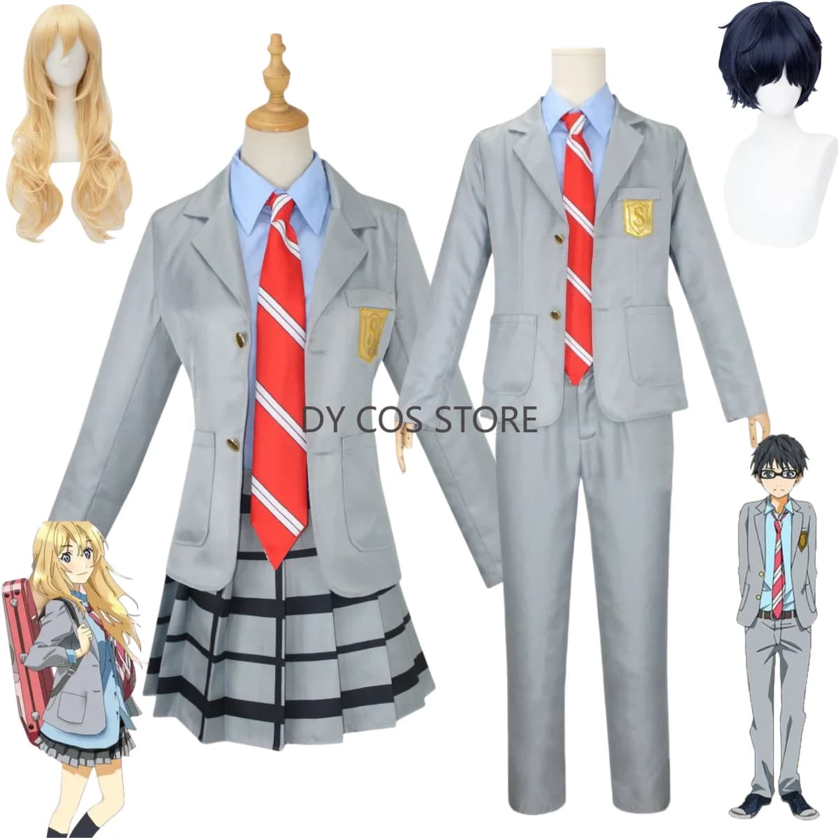 Souls Your lie in April Miyazono Kaori Arima Kousei Costume Cosplay Wig Japanese JK School Uniform Man Woman Sexy Campus Suit
