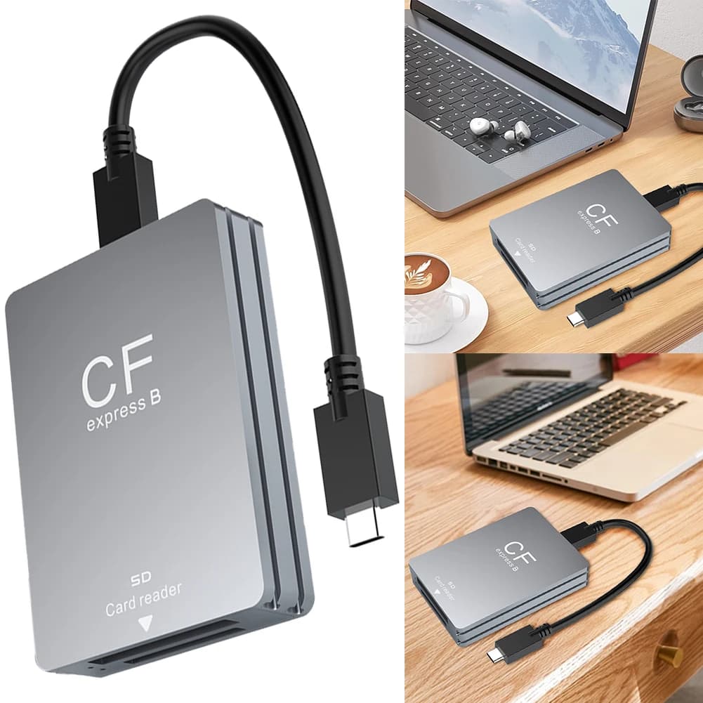 2 in 1 CFexpress Type B SD Card Reader CFexpress Card Adapter with USB C To USB C/A Cable Support Android/Windows/Mac OS for SLR