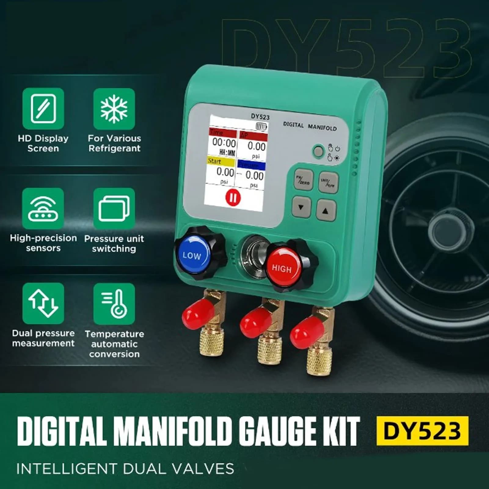 Manometro Digitale HVAC per Pressione e Tenuta d'Aria, Tester per Manutenzione Frigoriferi e Aria Condizionata Auto 0-6000 Kpa