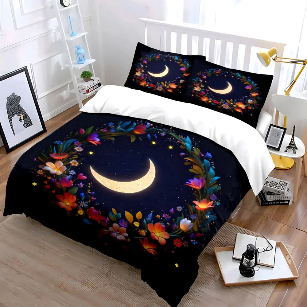 Set Decorativo Floreale Moonlight, Set Copripiumino Morbido e Confortevole, Include 1 Copripiumino e 2 Federe, Regalo